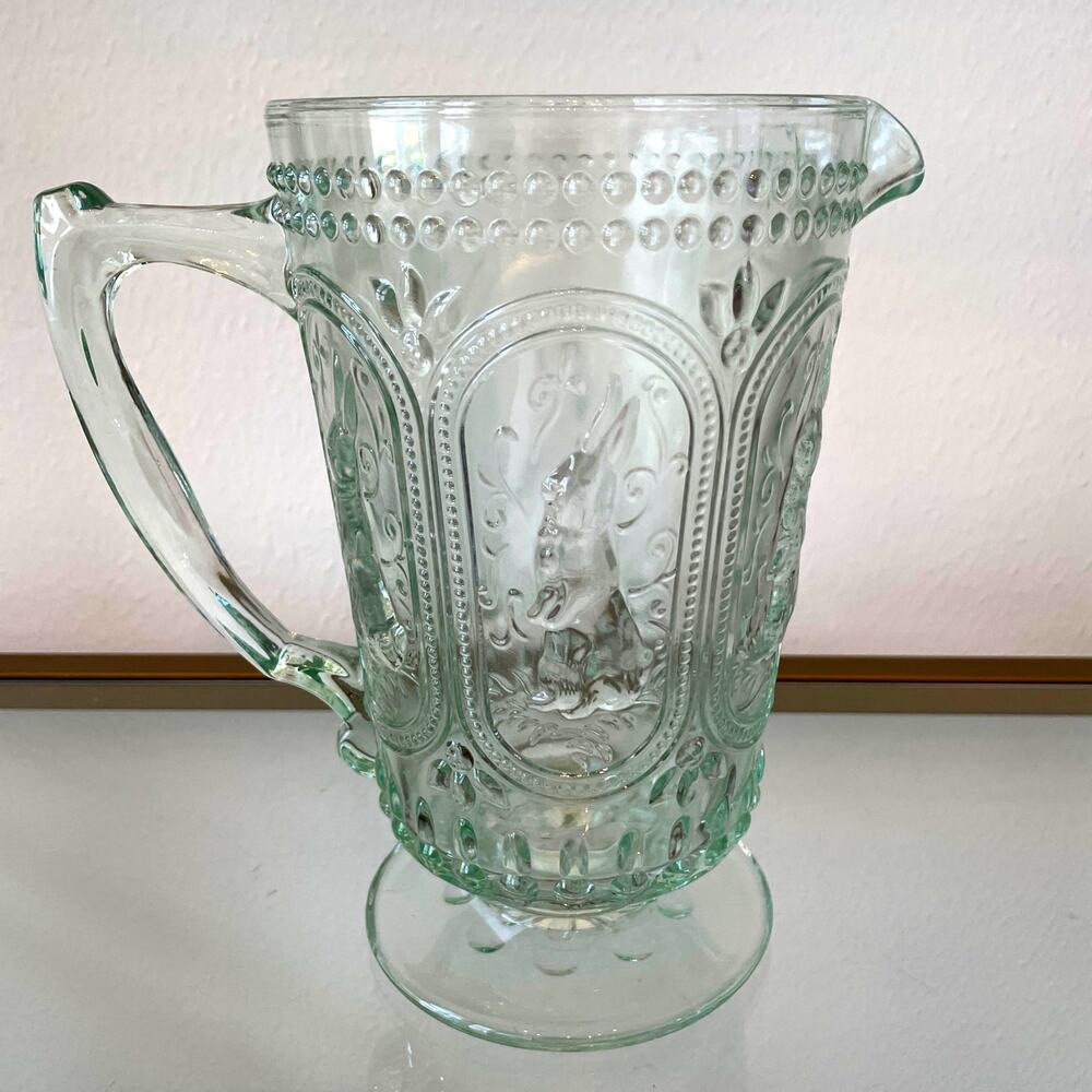 Easter Bunny Green Glass Pitcher Hobnail Vintage Style Embossed NEW